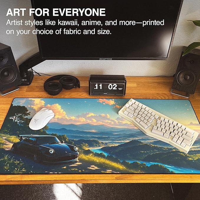 MPCO. Manga Motors Large Gaming Desk Pad - 36" x 17" Aeroglyde Fabric Porsche-Blue Desk Mats - Non-Slip, Washable, Smooth Glide for Precision Gaming & Work