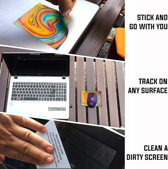 Mouse Pad Adhesive Bottom - Sticks to Any Surface - Portable - Webcam Covers and Screen Cleaner Included (Color Swirl)