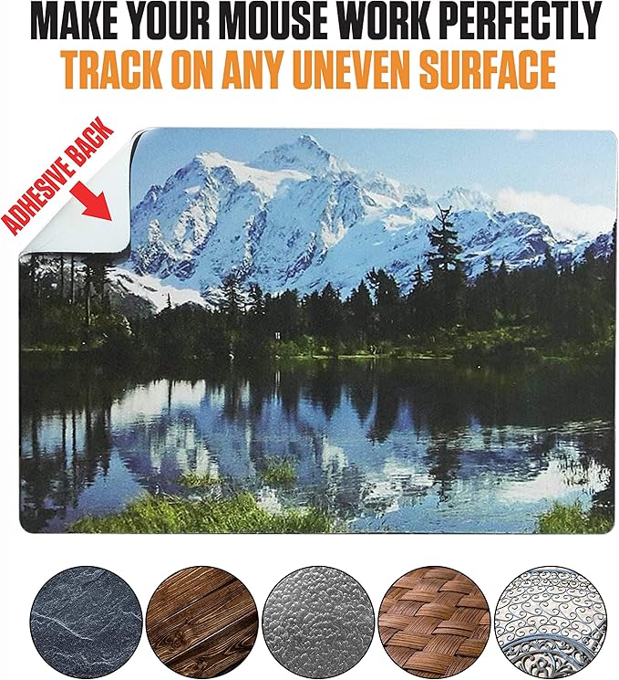 Mouse Pad Adhesive Bottom - Sticks to Any Surface - Portable - Webcam Covers and Screen Cleaner Included (5 Pack - TOP Picks)