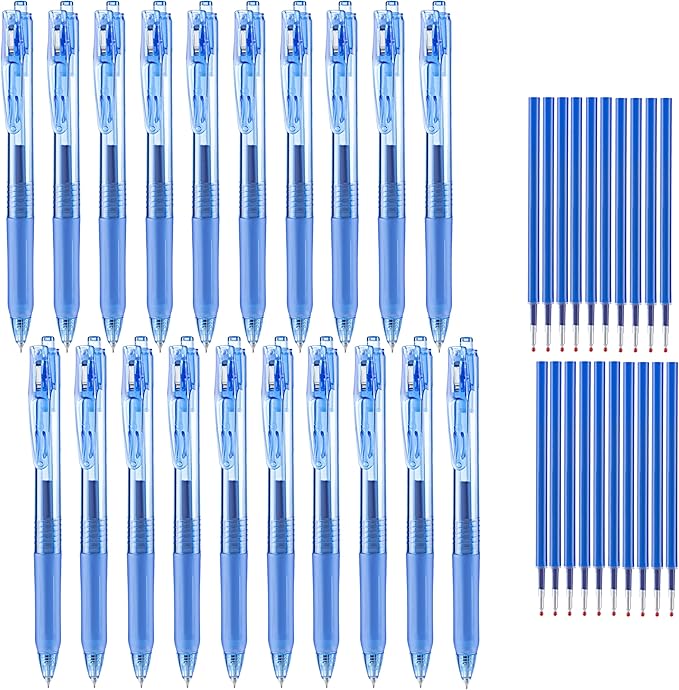 Aozora Blue Gel Pens Fine Point Smooth Writing Pen 40 Pack Retractable Blue Gel Ink Pen with Soft Grip 0.5mm Quick Dry Office School Supplies(20 Pens with 20 Refills)