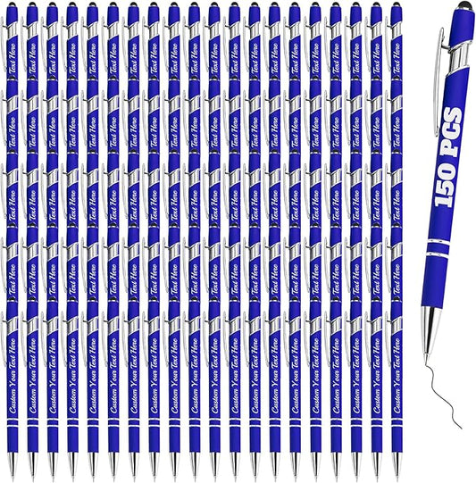 Personalized Pens Bulk 150 with Name Custom Engraving Ballpoint Pens with Stylus Tip Customized Smooth Writing Pens Personalized Gifts for Anniversary Birthday or Graduation(Blue,Black Ink)