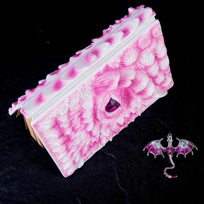 3D Dragon Eye Embossed Journal,Resin Engraving Notebook,Dnd notebook for Dragon Lovers ，Blank Paper,Hardcover Travel Notepad for Writing,Sketchbook,Collection,Gift,Decoration A4 and A5 Size (A5-Rose with brooch)