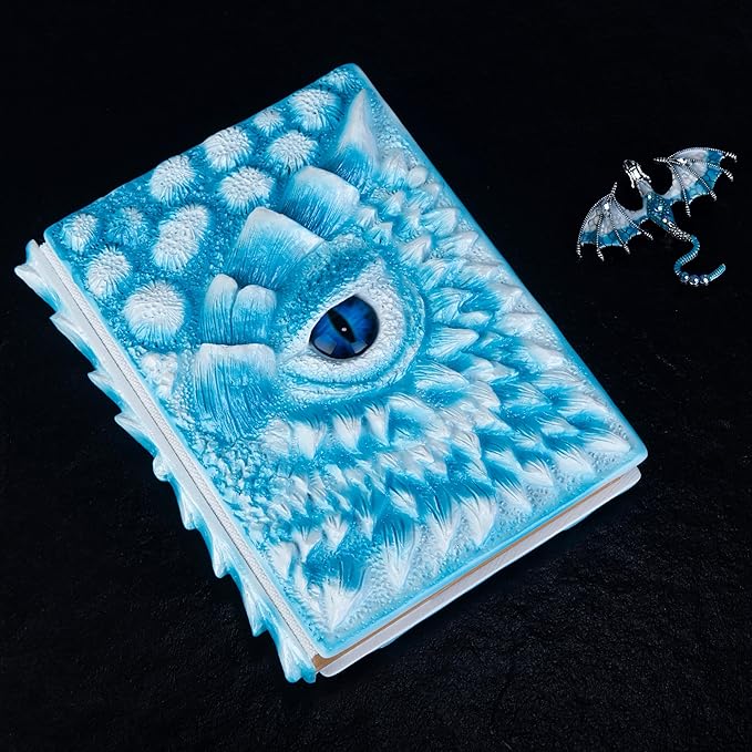 3D Dragon Eye Embossed Journal,Resin Engraving Notebook,Dnd notebook for Dragon Lovers ，Blank Paper,Hardcover Travel Notepad for Writing,Sketchbook,Collection,Gift,Decoration A4 and A5 Size (A5-Ice dragon with brooch)