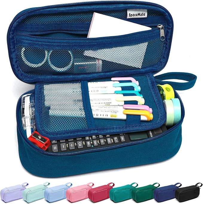 Pencil Case Pouch Box Bag School Supplies Girls Boys Kids, Cute Preppy Stuff Large Big Capacity Aesthetic Pen Organizer, Back to College Stationary, Midnight Blue, Heavy Duty Canvas, 1800ml