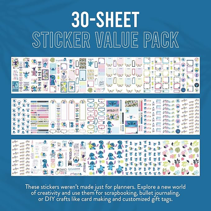 Happy Planner Disney Stickers, Aloha Stitch–Theme Stickers, Planner Accessories, Sticker Set for Calendars and More, Exclusively Sold on Amazon, 30 Sheets