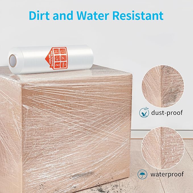 JARLINK Stretch Film, 15 Inch x 1000 Feet Shrink Wrap for Pallet Wrap, Industrial Strength Stretch Wrap with Handles, Moving Wrapping Plastic Roll, 60 Gauge, 4 Pack