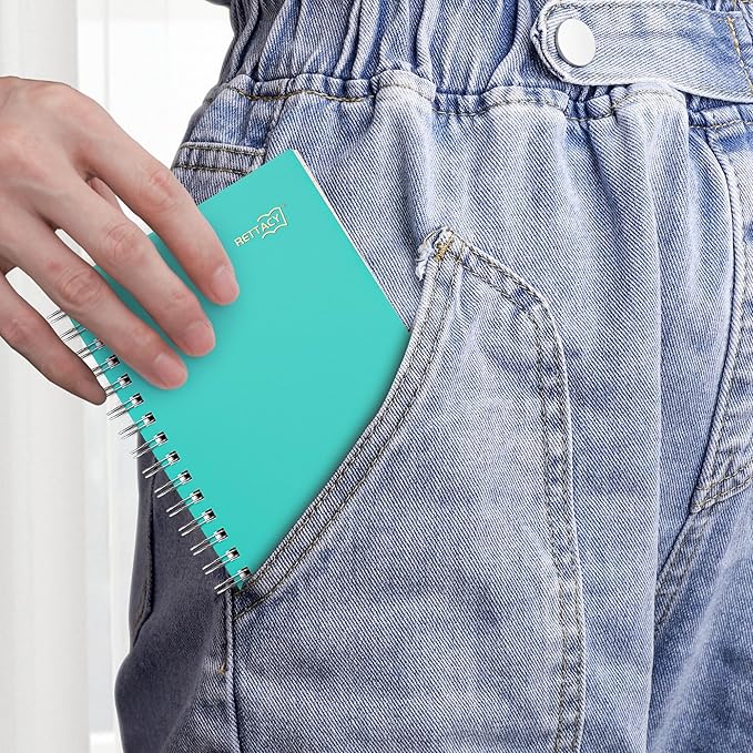 RETTACY Pocket Journal Notebook, 160 Lined Pages, A6 Mini Small Size (4.5" × 5.7"), for Work, Journaling, Writing, 100 GSM Thick Paper, Spiral-bound, Flexible Plastic Cover (Tiffani Blue)