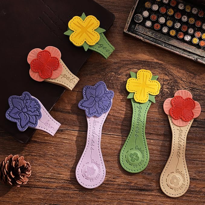 3 PCS Fruit of Spirit Magnetic Leather Bookmarks, Floral Patterns (Patience Kindness Goodness) of Galatians, Bible-Inspired Page Markers, Double-Sided, Gift for Book Lovers, Students, Book Accessories