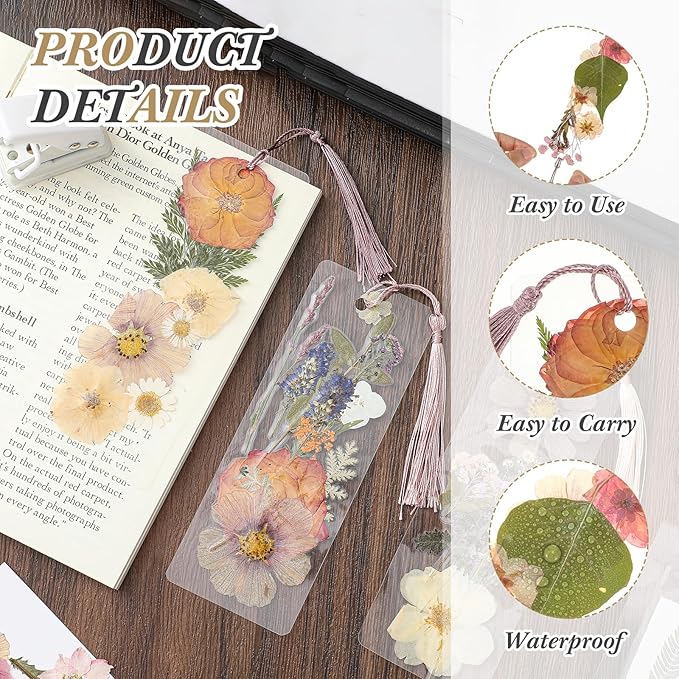 150 Pcs DIY Pressed Dried Flower Bookmark Making Kit, DIY Bookmark Bulk Thanksgiving Teacher Gifts for Reading Women Book Lovers(2 x 6 Inch,Retro Color)