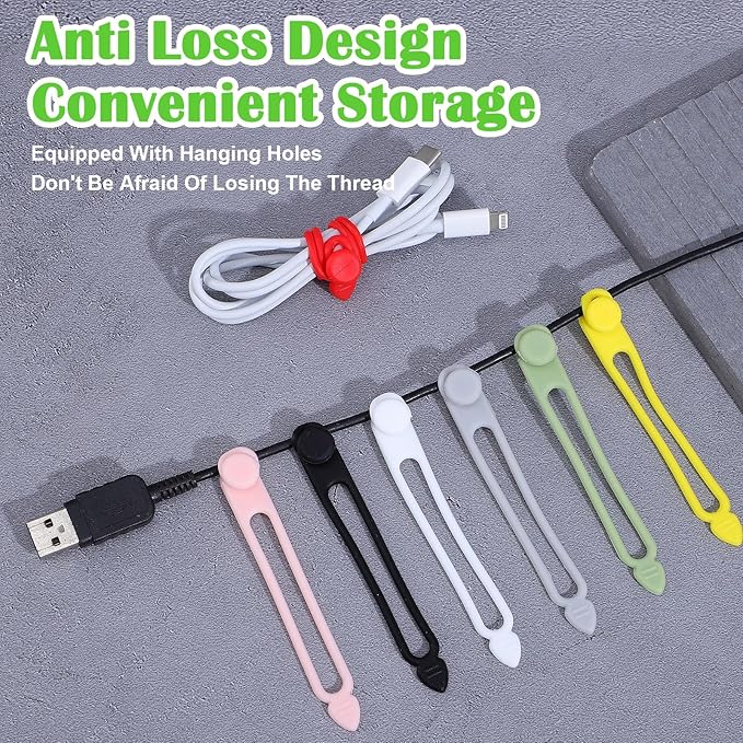 35 Pcs Silicone Cable Straps Cord Organizer for Bundling Earphone Phone Charger Computer Cords Reusable Multipurpose Cable Ties Wire Organizer in Home Office Kitchen School