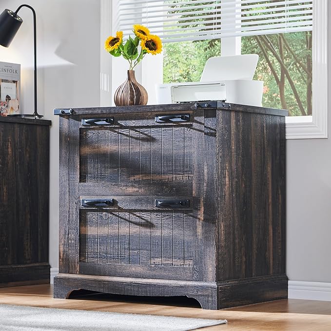 RedLemon File Cabinet with 2 Drawers, Farmhouse 30" Filing Cabinets with Hanging File Folders for A4/Letter/Legal Size Documents,Office Storage Cabinet for Study Room, Living Room (Dark Rustic Oak)