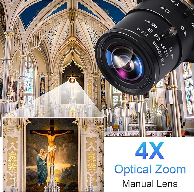 SVPRO 4K Webcam - HDMI/USB Dual Interface, Manual Zoom, 2.8-12mm CS Mount Lens for Close-up, CMOS IMX415 Industrial Camera for Machine Vision