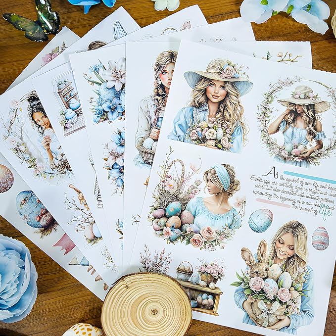 Snycler Easter Theme Sticker Scrapbooking Supplies for Junk Journal, 20 Sheets PET Stickers - Vintage Journaling Stickers, Ephemera Sticker Book Pre Cut, Planner, Junk Journal Supplies