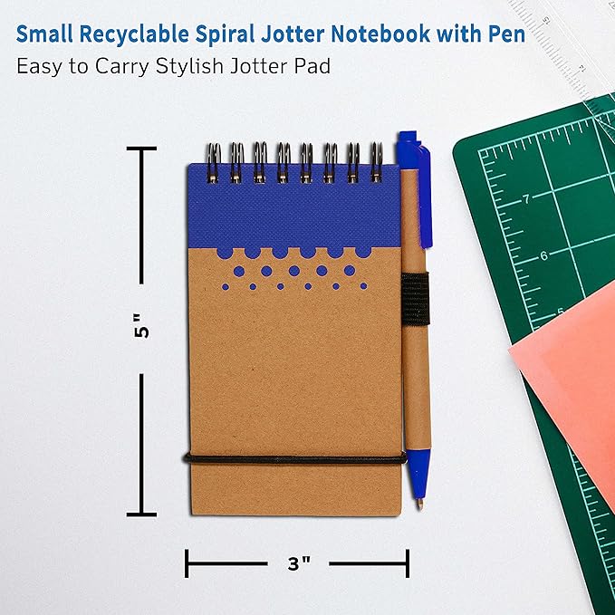 DISCOUNT PROMOS 10 Recyclable Spiral Small Notebooks Pack - 60 Lined Pages - Blue