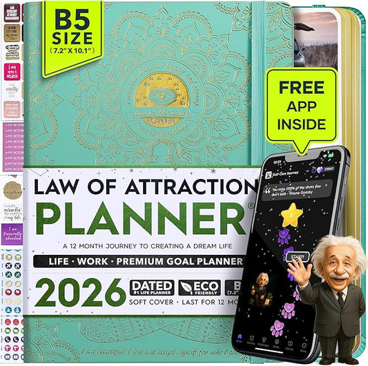 2026 Planner Weekly and Monthly | Law of Attraction Planner with Panduo App | A 12 Month Journey for Productivity, Gratitude & Goal Setting | Includes Foldable Vision Board, Gift Box & Stickers