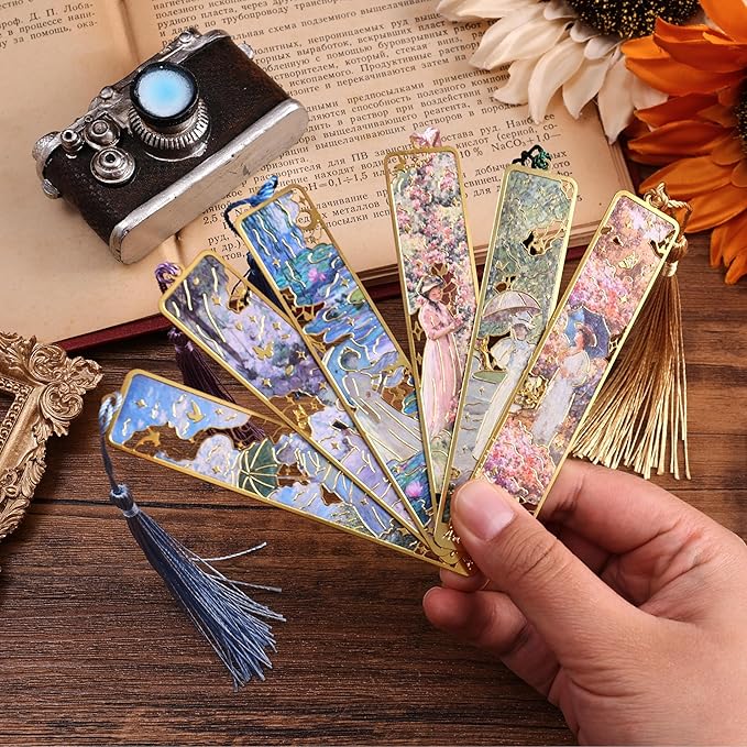 6 Pcs Vintage Oil Painting Metal Bookmarks Monet Theme Maiden Elegant Floral Classic Art Style Artistic Book Mark Reading Girl Unique Book Lover Gifts for Women, Readers & Bibliophiles