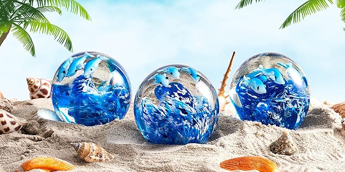 EUSTUMA Hand Blown Glass Dolphin Figurine Ornament,Sea Animal Ornament for Fish Tank Aquarium,Sea Animals Collection for Birthday Gift,Office Paperweight Glass Ball