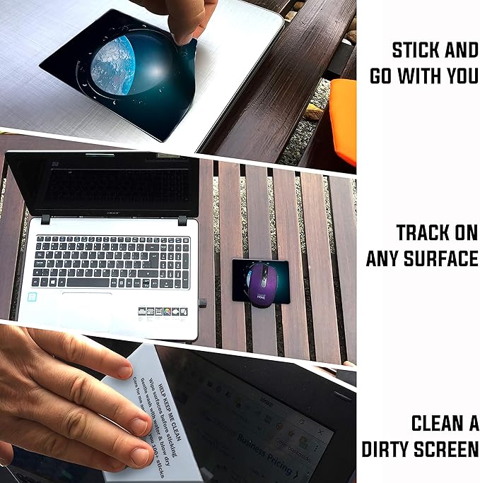 Mouse Pad Adhesive Bottom - Sticks to Any Surface - Portable - Webcam Covers and Screen Cleaner Included (Space Window)