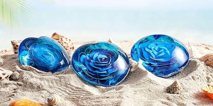 Hand Blown Glass Heart Flower Paperweight for Office Desk,Home Decor Collectible.