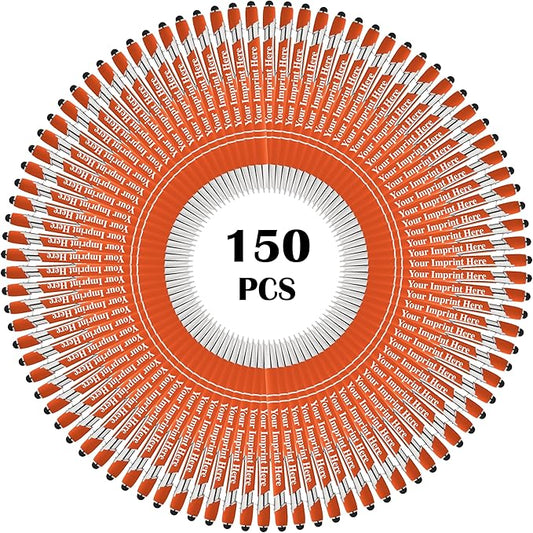 Up to 500 Pcs Custom Pens Bulk | Rainbow of Colors | Soft-Touch Metal Black Ink Personalized with Name or Message (Orange, 150 pcs)