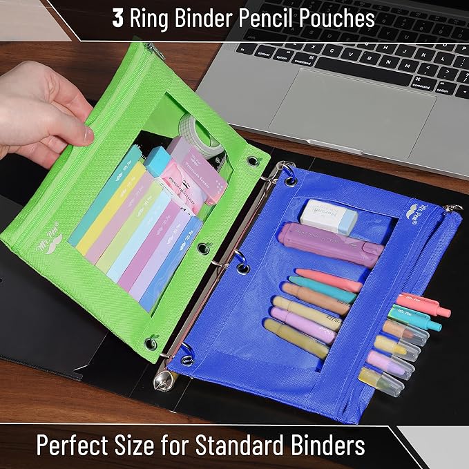Mr. Pen- Pencil Pouch for 3 Ring Binder, 2 Pack, Dark Blue and Green, 3 Ring Binder Pencil Pouch