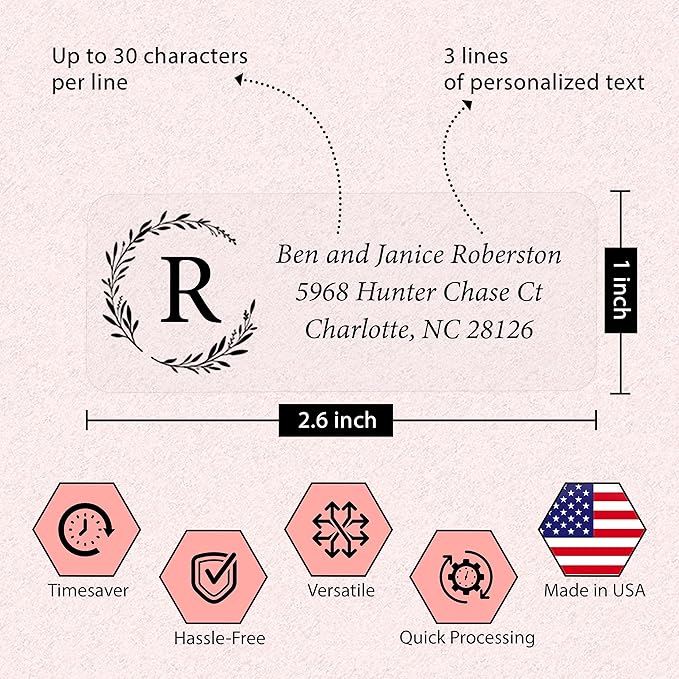 Personalized Return Address Labels Simple - Set of 240 Elegant Custom Mailing Labels for Envelopes, Self Adhesive Flat Sheet Rectangle Personalized Name Stickers (Clear)