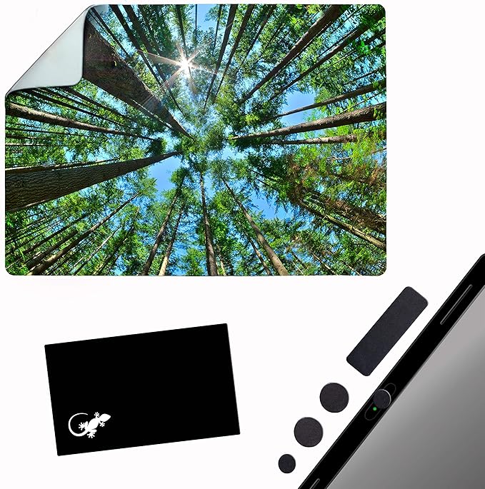 Mouse Pad Adhesive Bottom - Sticks to Any Surface - Portable - Webcam Covers and Screen Cleaner Included (Tall Trees)