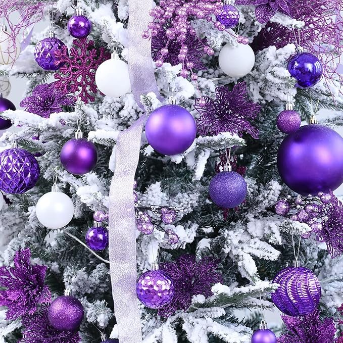 Christmas Balls Ornaments -36pcs Shatterproof Christmas Tree Decorations with Hanging Loop for Xmas Tree Wedding Holiday Party Home Decor,6 Styles in 3 Sizes(Purple)