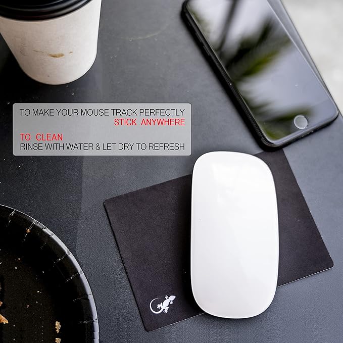 Mouse Pad Adhesive Bottom - Sticks to Any Surface - Portable - Webcam Covers and Screen Cleaner Included (5 Pack - Black)