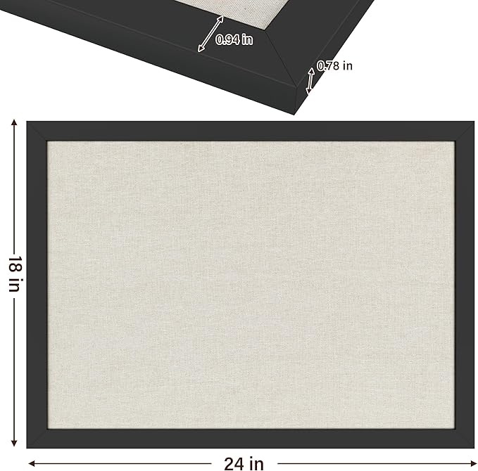 Cork Board Bulletin Board 18" x 24", 2-Pack Large Linen Corkboards with Frame for Walls, Cute Picture Display Pin Board Vision Board for Room School Office Bedroom 40 Pushpins Vintage Black