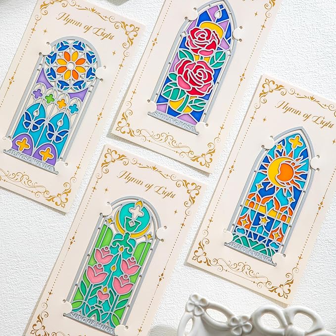 4 Pcs Stained Glass Window Metal Bookmark, Elegant Religious Christian Book Mark Gift for Bible Readers, Handmade Transparent Gothic Arch Bookmarks for Women Men, Lightweight Durable Bible Accessories