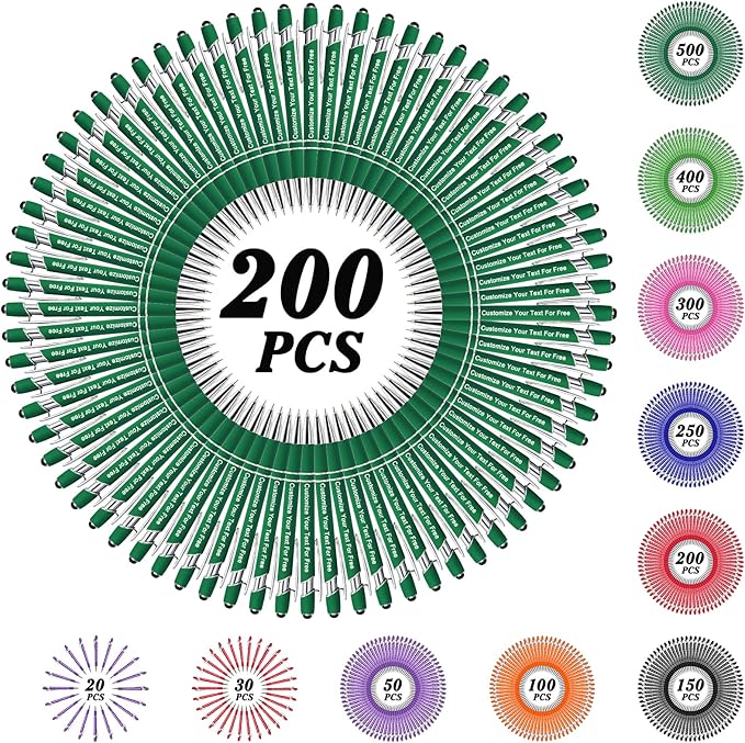 Max 500 Pcs Personalized Pens Bulk, Custom Pens with Free Engraving, Customized Stylus Tip Ballpoint Pen with Your Name Massage Text for School Office Business Graduation Anniversaries-200 Packs