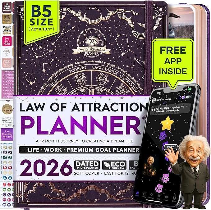 2026 Planner Weekly and Monthly | Law of Attraction Planner with Panduo App | A 12 Month Journey for Productivity, Gratitude & Goal Setting | Includes Foldable Vision Board, Gift Box & Stickers