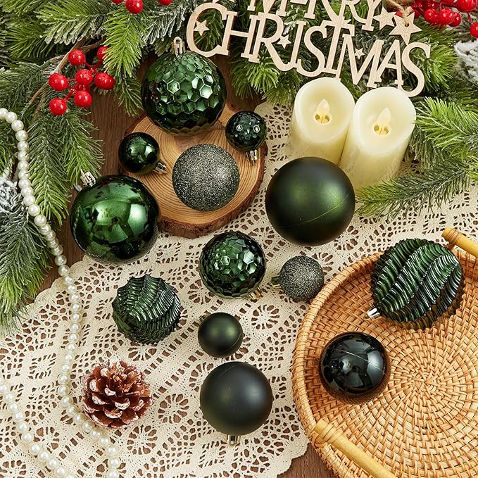 Christmas Balls Ornaments -36pcs Shatterproof Christmas Tree Decorations with Hanging Loop for Xmas Tree Wedding Holiday Party Home Decor,6 Styles in 3 Sizes(Dark Green)
