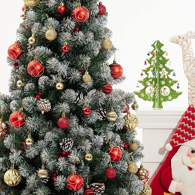 100Pcs Elegant Christmas Ball Set Christmas Tree Ornaments with Glitter and Patterns Bulk Ornaments for Tree as Festive Christmas Decor Xmas Ball Set Red Gold