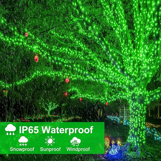 100FT 300 LED Christmas Lights Outdoor, Green Christmas String Lights with 8 Modes, Waterproof Twinkle Tree Lights Green Wire for Patio Indoor House Garden Party Holiday Decorations