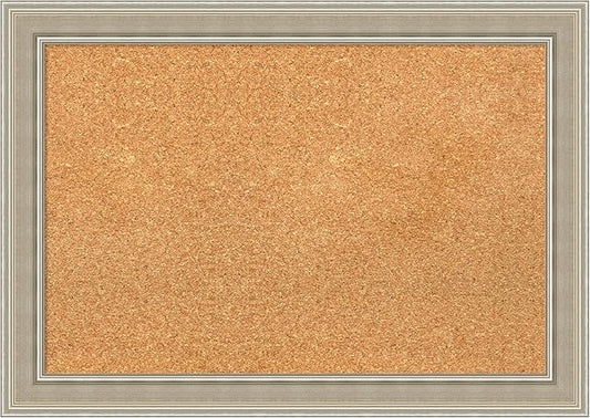 Amanti Art Natural Cork Board for Wall, 20x28 Vision Board with Silver Wood Frame, Medium Corkboard Office Decor for Home Organization, Modern Contemporary Corkboard Pinboard to display items for home