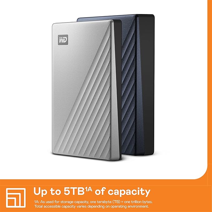 WD 2TB My Passport Ultra, Silver, Portable External Hard Drive, backup software with defense against ransomware, and password protection, USB-C and USB 3.1 - WDBC3C0020BSL-WESN