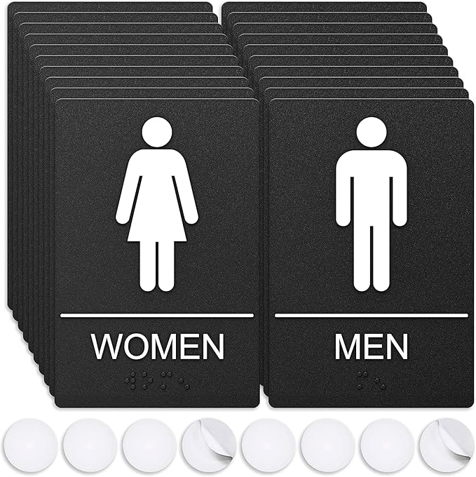 ASSURED SIGNS Bathroom Signs, Restroom Sign For Business - For Men and Women - 10 Pack - 9" by 6" - ADA Compliant with Braille - Strong Double-Sided Adhesives Included - Apply to Office, Home, Public Door/Wall