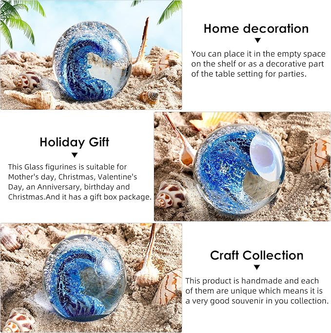 Hand Blown Underwater World of Glass,Office Paperweight Glass for Desk,Home Decor Collectible,Aquarium Decor,Office Decor Ocean Lovers (Ocean Wave)