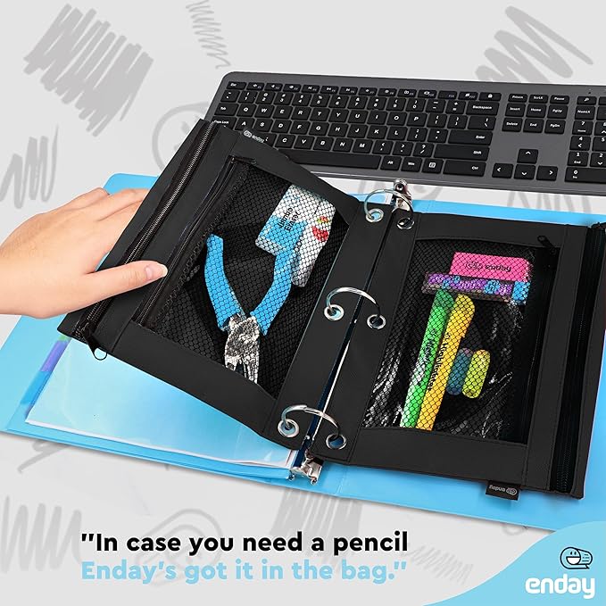 Enday Black Pencil Pouch For 3 Ring Binder, Zippered Binder Pencil Pouches, 3 Ring Pencil Pouch for Binder, Pencil Case for Binder, Large Pencil Bags for School, Home, and Office (2 Pack)