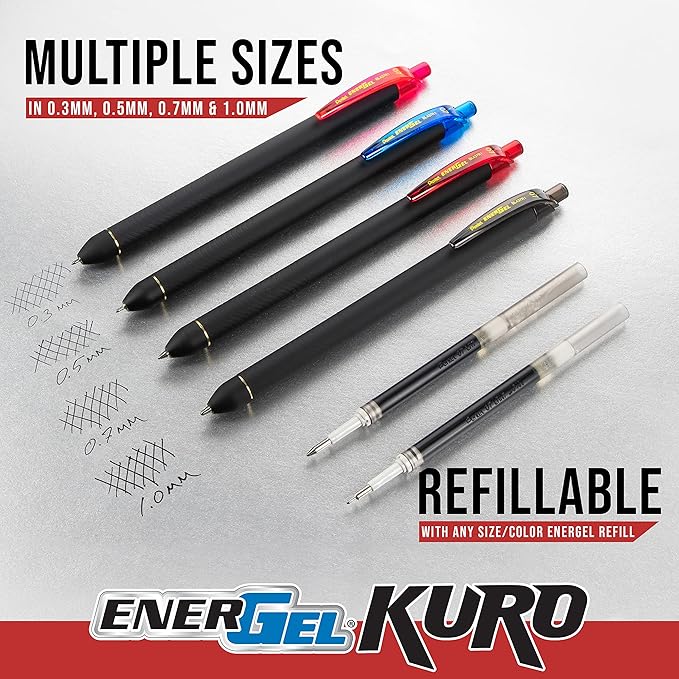 Pentel EnerGel Kuro Shades of Leaves, Retractable Liquid Gel Pen, Assorted Ink Colors, Pack of 5 (BL437LVSPF5)