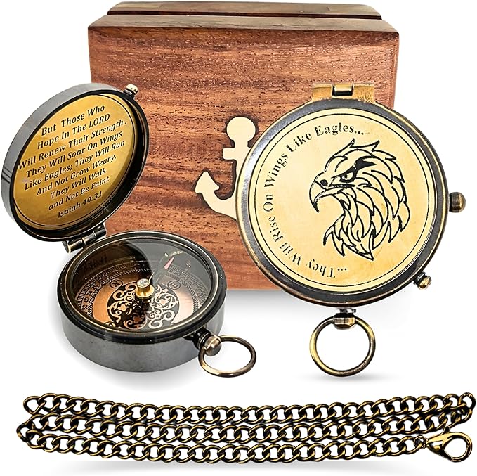 Brass Directional Engraved Compass, Baptism Gifts for Boys Girls, First Communion, Christian Gifts for Men, First Confirmation Gifts for Boys, Inspirational