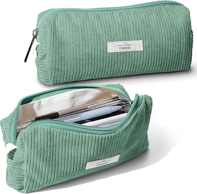 Pencil Bag Pen Case, Soft Corduroy Small Pencil Pouch Organizer with Zipper, Cute Pencil Case Pouch Stationery for Girls and Boys – Green