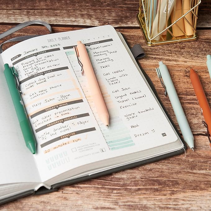 BLIEVE - Gel Pens Black Ink, Matte Finish, Smooth Writing, No Bleed - For Journaling, Bible Notes, Drawing - Cute School Supplies, 8 Pack (Terracotta, Black Ink)