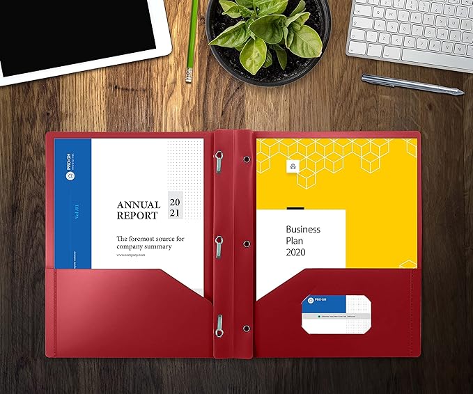 Better Office Products Burgundy Plastic 2 Pocket Folders with Prongs, 24 Pack, Heavyweight, Letter Size Poly Folders with 3 Metal Prongs Fastener Clips, Burgundy Red