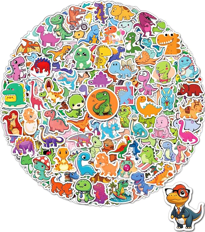 300 Pcs Dinosaur Stickers for Kids, Cute Water Bottle Stickers for Kids Waterproof, Vinyl Laptop Kid Sticker Pack, Kid Classroom Prizes for Elementary Students