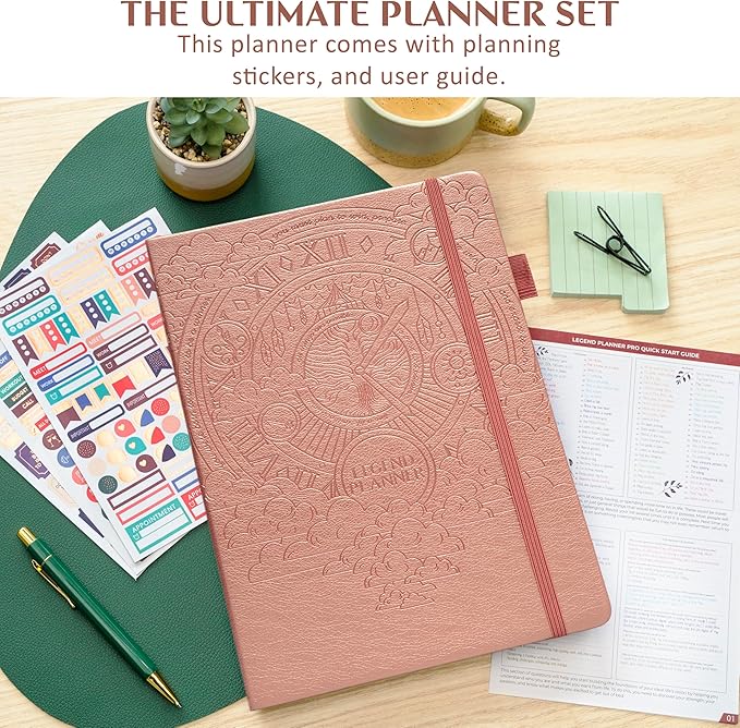 Legend Hourly Schedule Planner PRO Dated Jan 2026-Jan 2027 – Deluxe Weekly & Daily Organizer with Time Slots. Appointment Book Journal for Work & Time Management, A4 Hardcover, Rose Gold