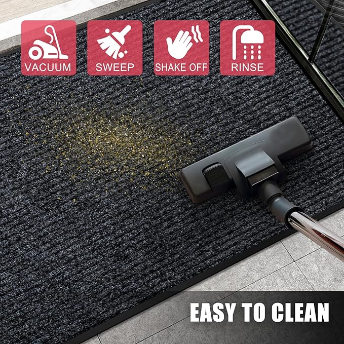 Kuyal Front Door Mat, 2'x6' Indoor Outdoor Entrance Mat, Commercial Floor Mats Inside Outside Entrance, Heavy Duty Durable Welcome, Rubber Backing Non Slip Outdoor Mats for Entryway,Black