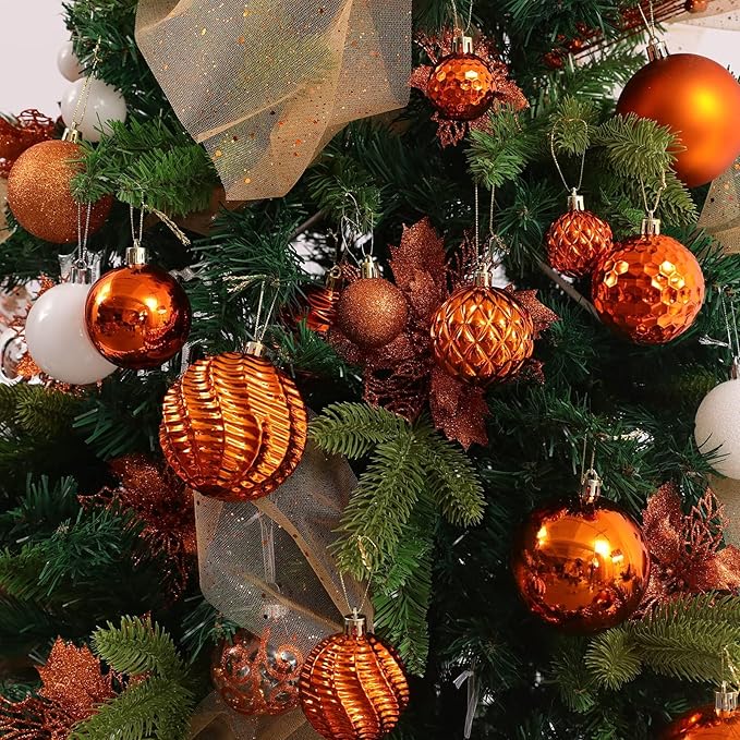 Christmas Balls Ornaments -36pcs Shatterproof Christmas Tree Decorations with Hanging Loop for Xmas Tree Wedding Holiday Party Home Decor,6 Styles in 3 Sizes(Orange)
